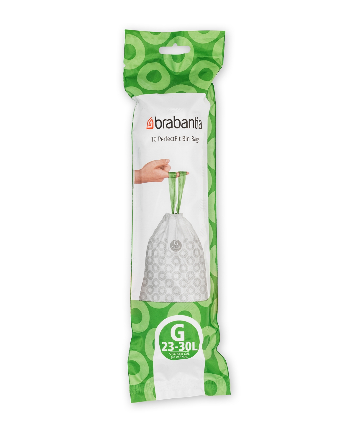Brabantia Perfectfit Trash Bags, Code G, 6-8 Gallon, 23-30 Liter, 120 Trash Bags In White