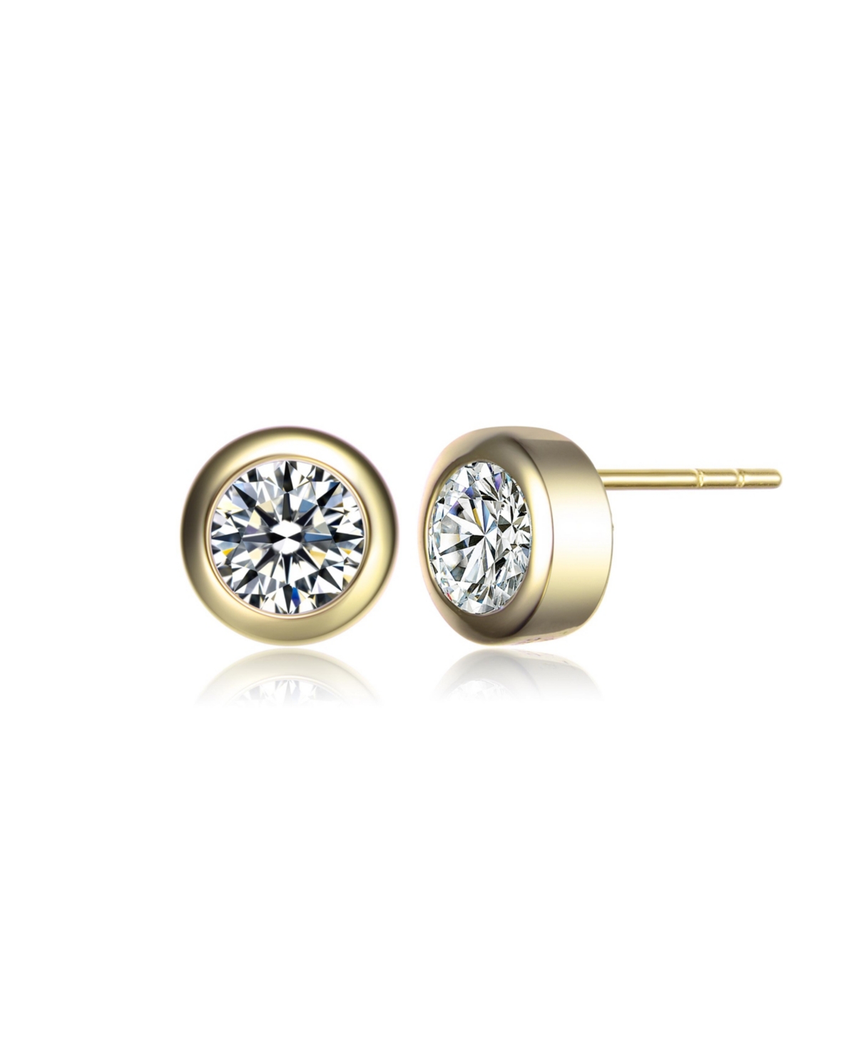 Modern Cubic Zirconia Solitaire Stud Butterfly Post Back Earrings - Gold