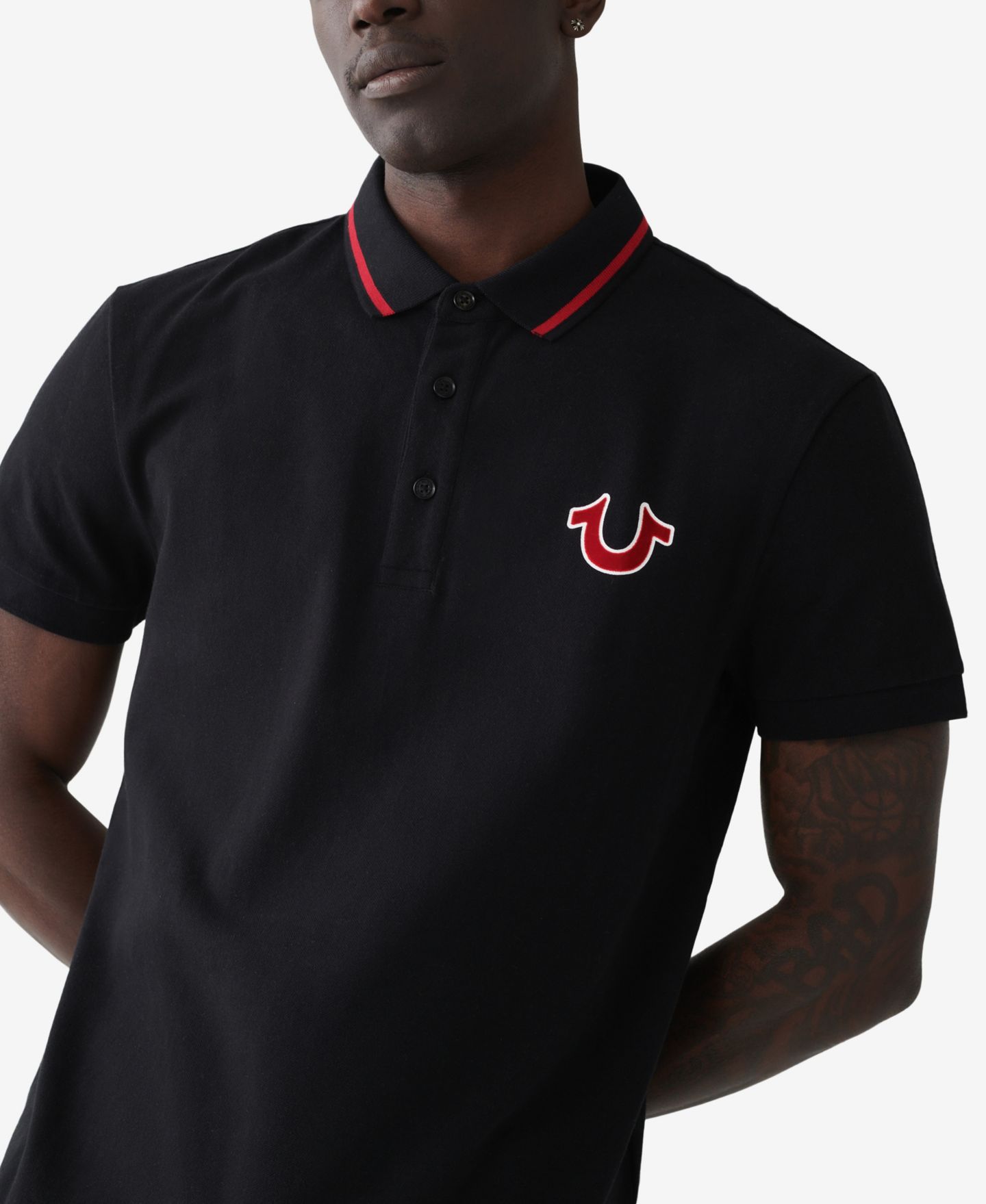 Мужское поло True Religion Regular Fit Short Sleeve Buddha Logo Polo Shirt, цвет: Угольно-чёрный — фото 3