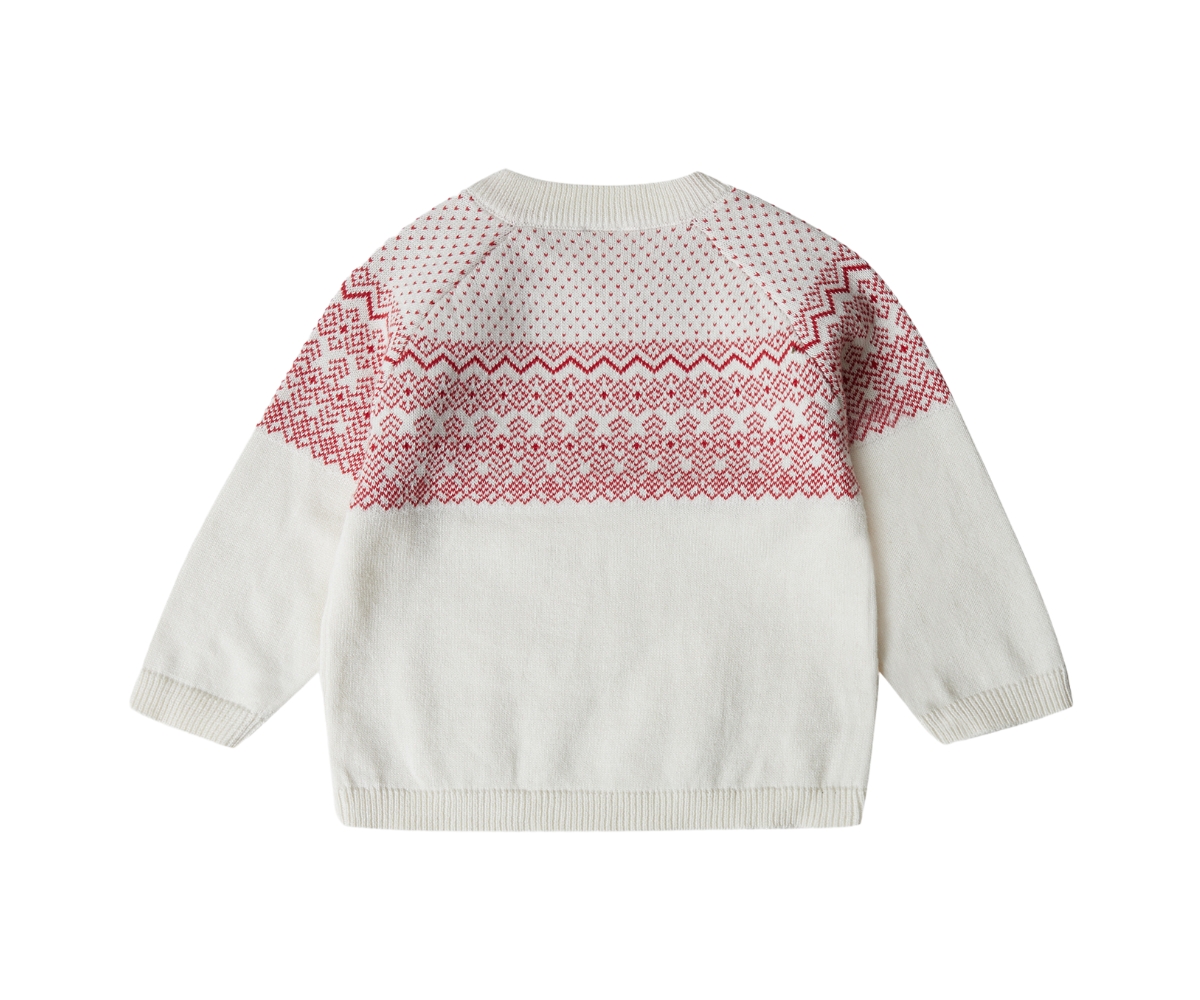 Stellou & Friends Toddler 100% Cotton Jacquard Design Long Sleeve Crew Neck Sweater w/ Shoulder Buttons, Unisex - Light blue with ocean blue  white