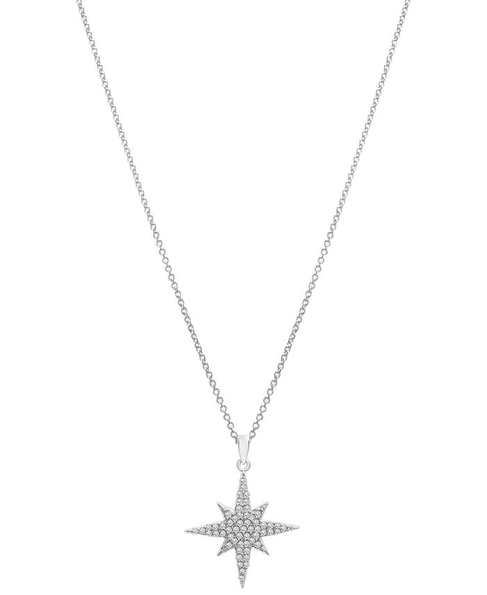 Macy's Diamond Star 18 Pendant Necklace (1/4 ct. t.w.) in Sterling Silver,  Created for Macy's - Macy's
