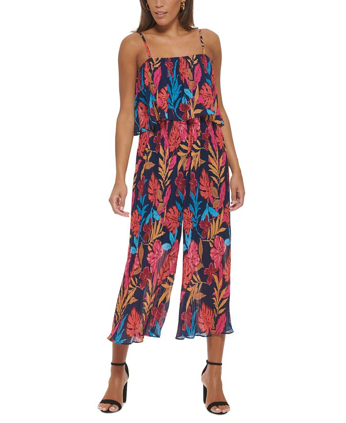 Floral Print Wide Leg Jumpsuit in Blue