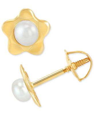 Macy's - Children's Cultured Freshwater Button Pearl (2mm) Flower Stud Earrings in 14k Gold