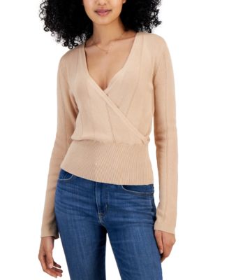 Hippie Rose - Juniors' Surplice-Neck Ribbed-Hem Sweater