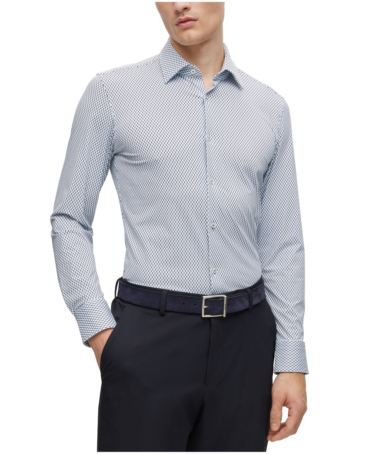 Hugo Boss Boss By  Men's Patterned Performance-stretch Slim-fit Dress Shirt In Light,pastel Blue