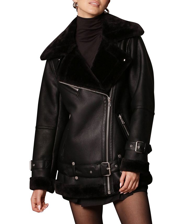 Avec Les Filles Women's Oversized Faux-Fur-Trim Moto Jacket - Macy's