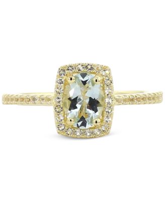 Macy's - Aquamarine (1-1/4 ct. t.w.) & White Topaz (1/5 ct. t.w.) Halo Ring in Gold-Plated Sterling Silver (Also in Tanzanite & Morganite)