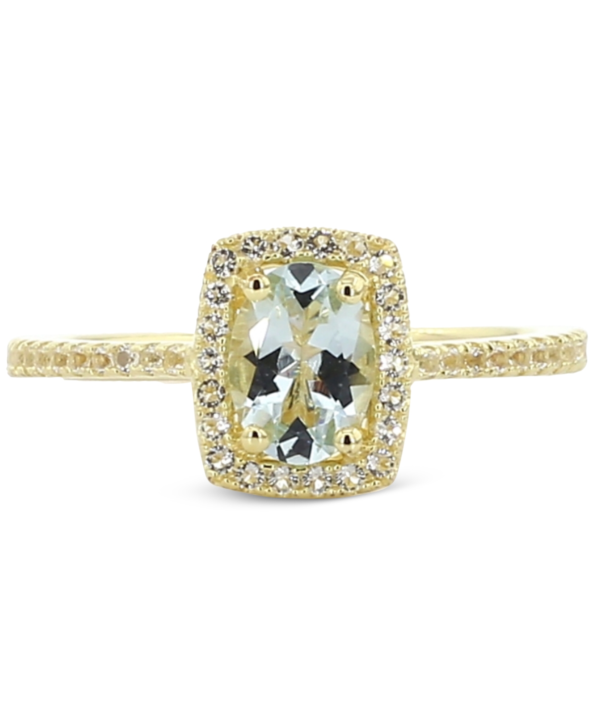 Macy's Aquamarine (1-1/4 Ct. T.w.) & White Topaz (1/5 Ct. T.w.) Halo Ring In Gold-plated Sterling Silver (a In Aquamarine