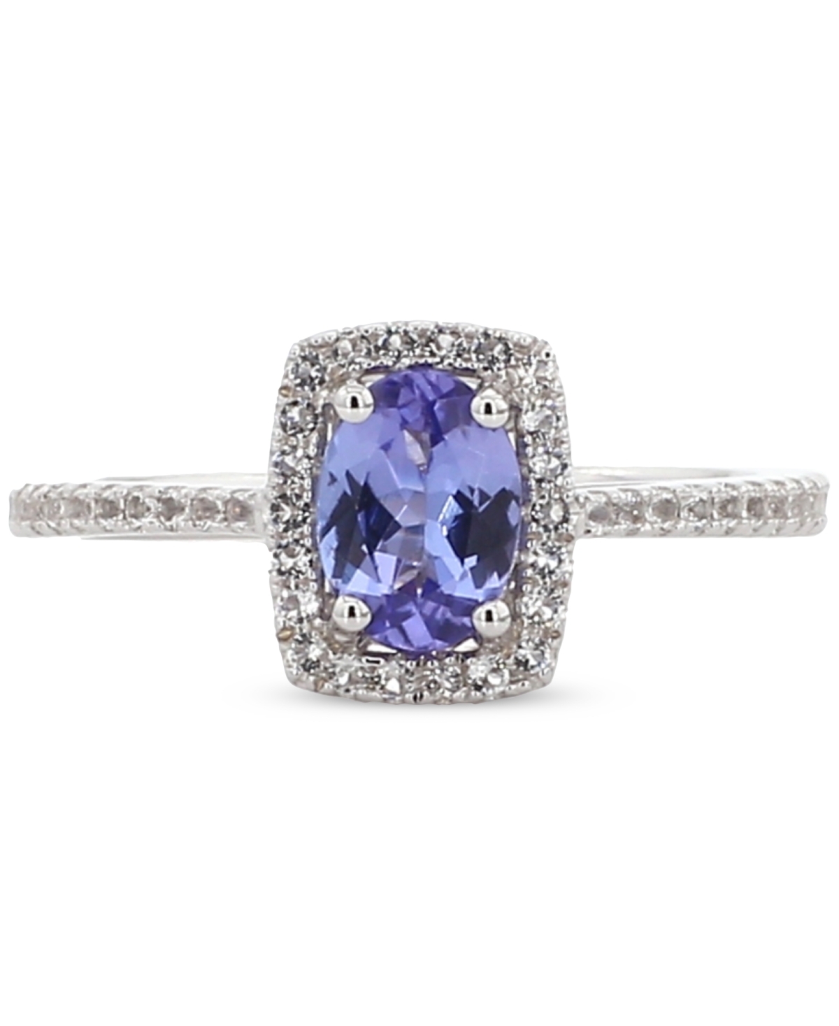 Macy's Aquamarine (1-1/4 Ct. T.w.) & White Topaz (1/5 Ct. T.w.) Halo Ring In Gold-plated Sterling Silver (a In Tanzanite