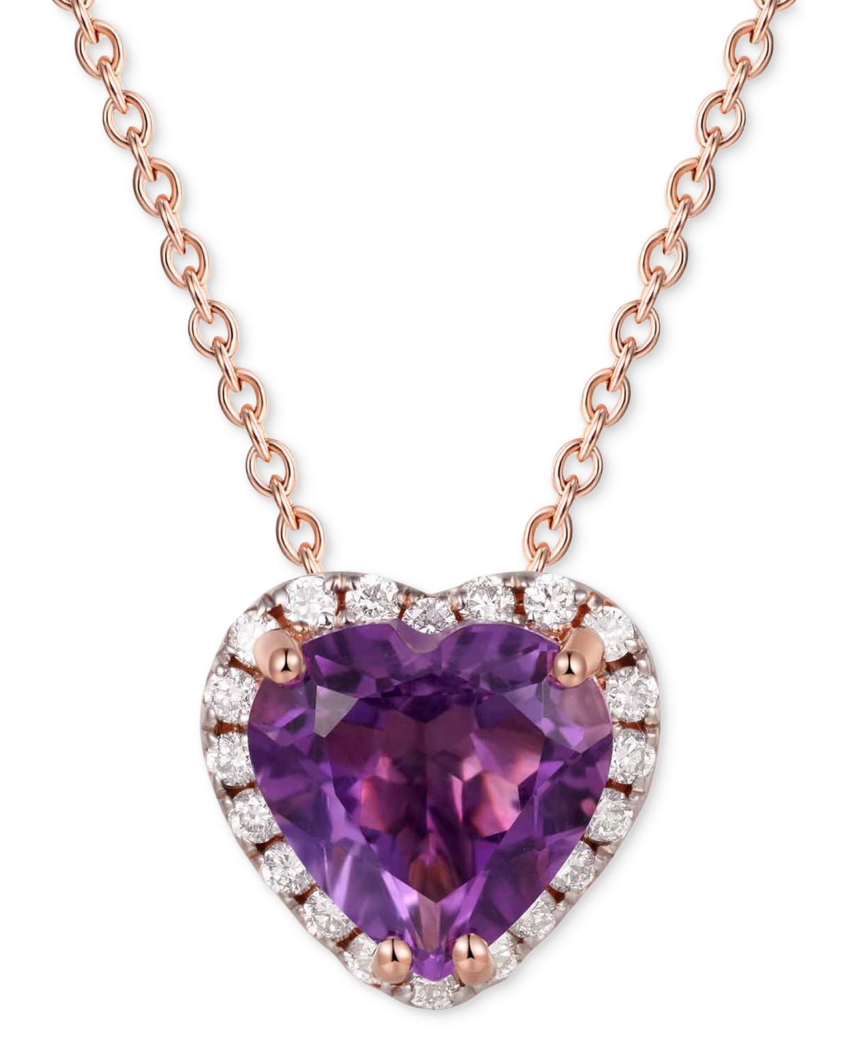 Macy's Amethyst (3 Ct. T.w.) & White Topaz (1/3 Ct. T.w.) Heart Halo 18" Pendant Necklace In Rose Gold-plat