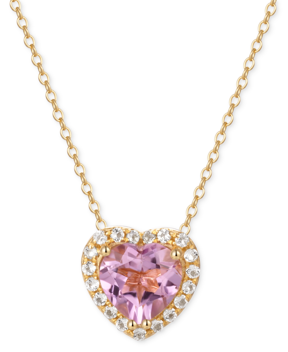 Macy's Amethyst (3 Ct. T.w.) & White Topaz (1/3 Ct. T.w.) Heart Halo 18" Pendant Necklace In Rose Gold-plat In Pink Amethyst