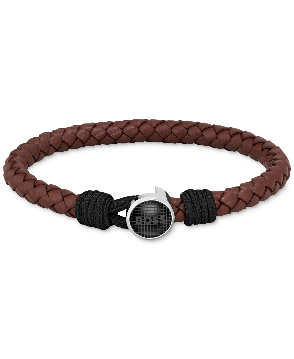 Hugo Boss Men's Thad Classic Brown Leather Braided Bracelet In Two Tone