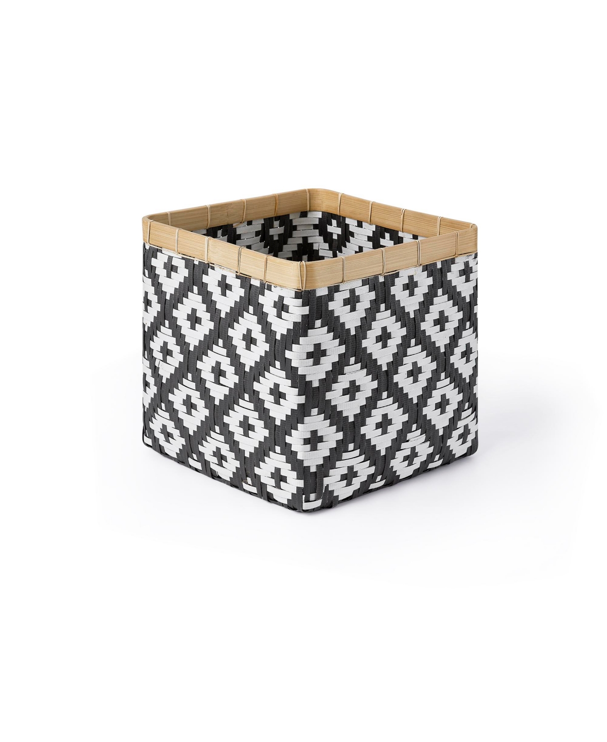 Baum 3 Piece Square Bamboo Basket Set with No Handles, Natural Rim - Black and White