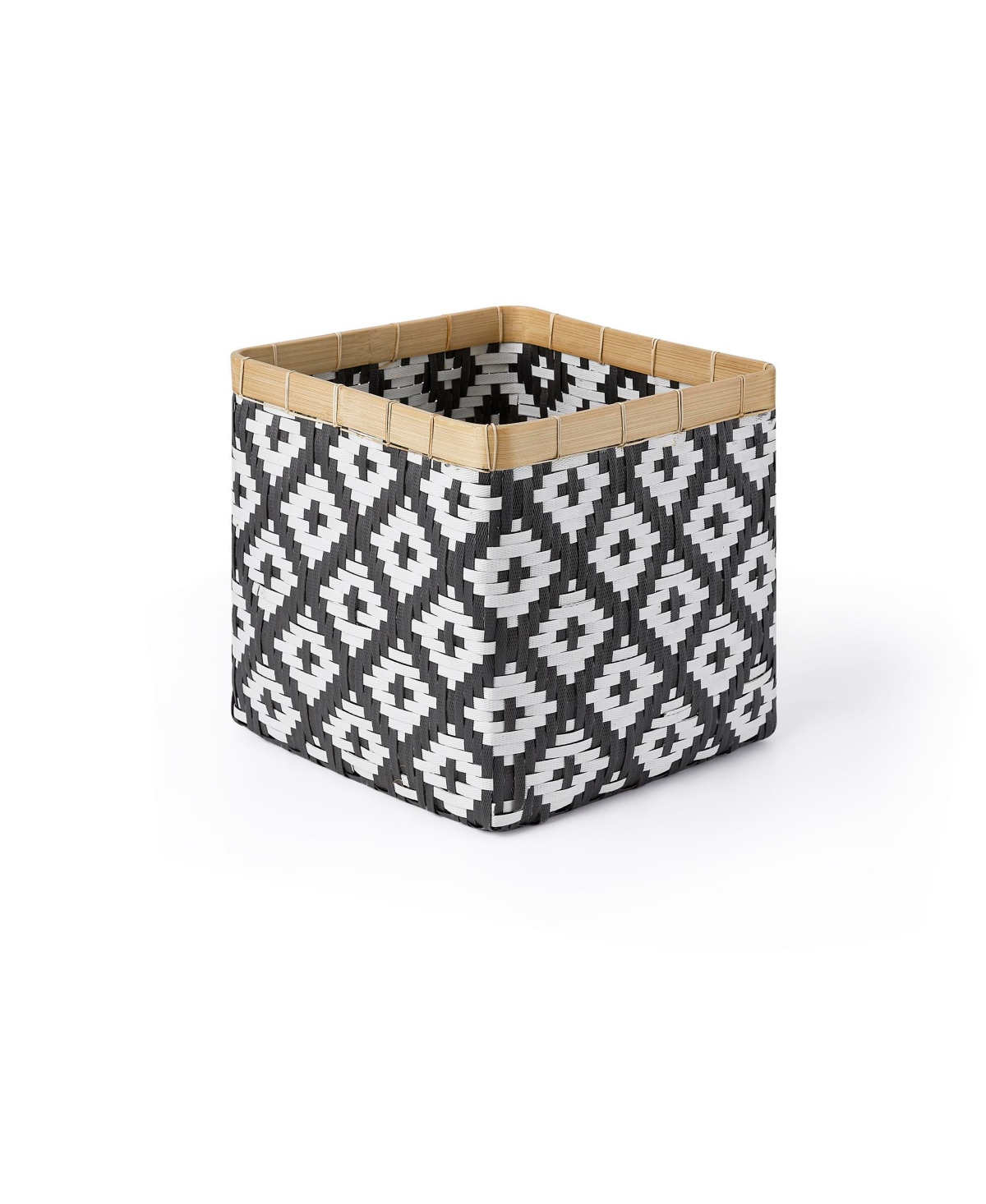 Shop Baum 3 Piece Square Bamboo Basket Set With No Handles, Natural Rim In Black And White