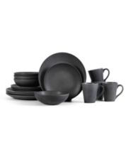 ZYAN 16 Piece Round Dinnerware Sets, Black and White Metro Stoneware Dish  Sets, Dishwasher Safe Plates and Bowls Sets for 4