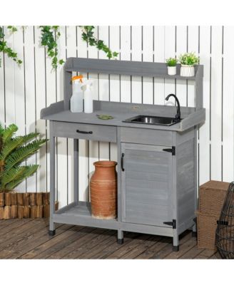 Potting Bench Prep Table w/Faucet, Sink and Storage,