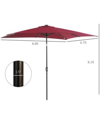 9' x 7' Solar Umbrella, Patio Umbrella with LED Lights, Wine
