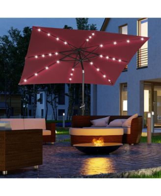 9' x 7' Solar Umbrella, Patio Umbrella with LED Lights, Wine