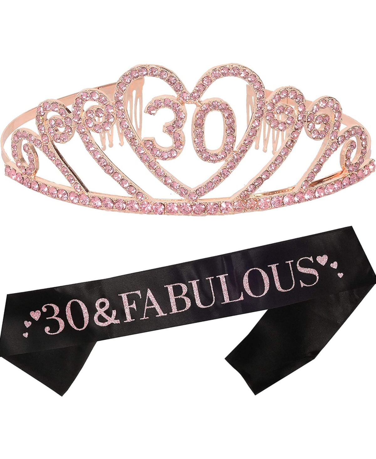 30th Birthday Sash and Tiara for Women - Fabulous Glitter Sash + Gravity Rhinestone Pink Premium Metal Tiara for Her, 30th Birthday Gifts f