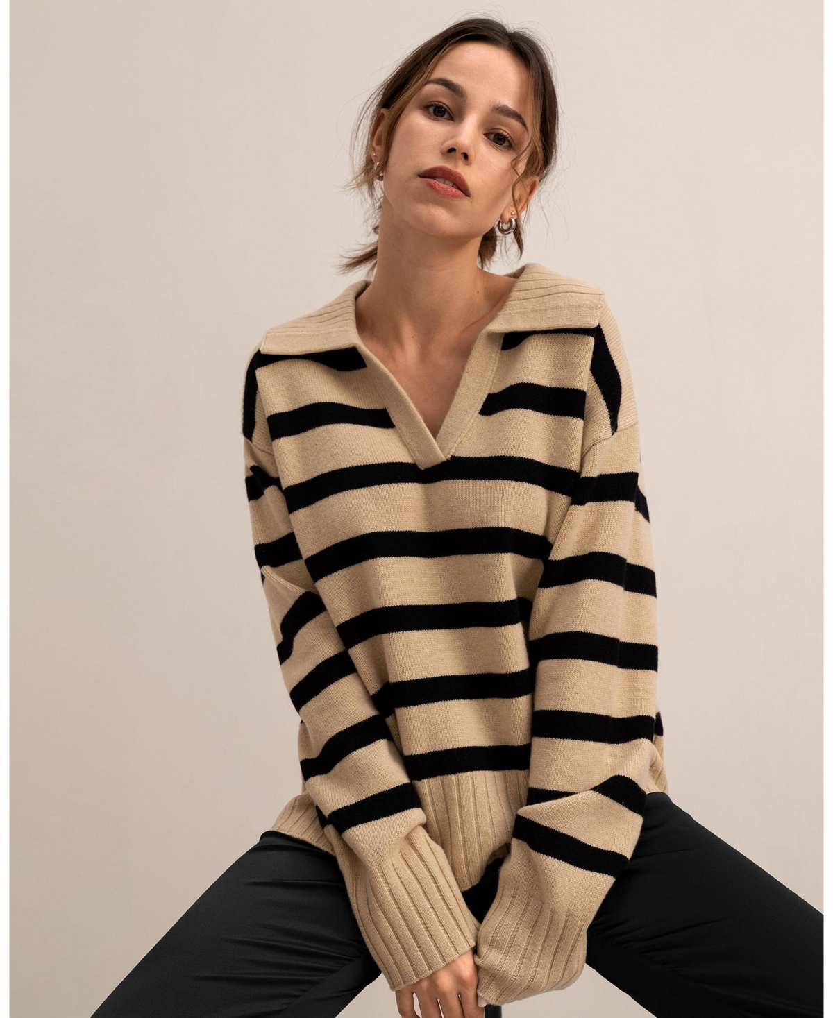 The Gilly Stripe Sweater for Women - Black  coffee stripes