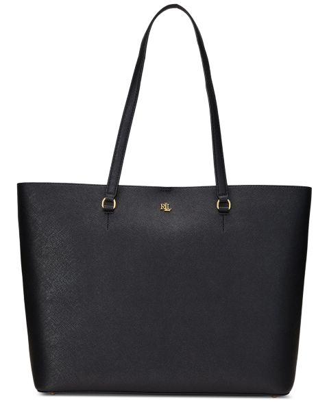 Женская сумка Lauren Ralph Lauren Karly Crosshatch Leather Large Tote, цвет: Чёрный