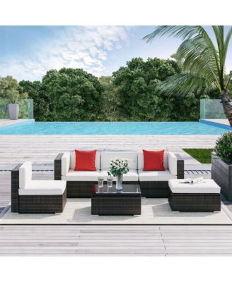 6-Piece Outdoor Patio Rat Wicker Furniture Sofa Set w/ Cushion