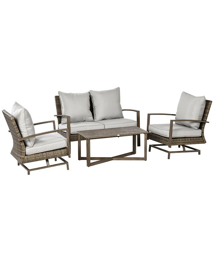 Outsunny Patio Furniture Set, 4 Piece Outdoor Rattan Conversation Set