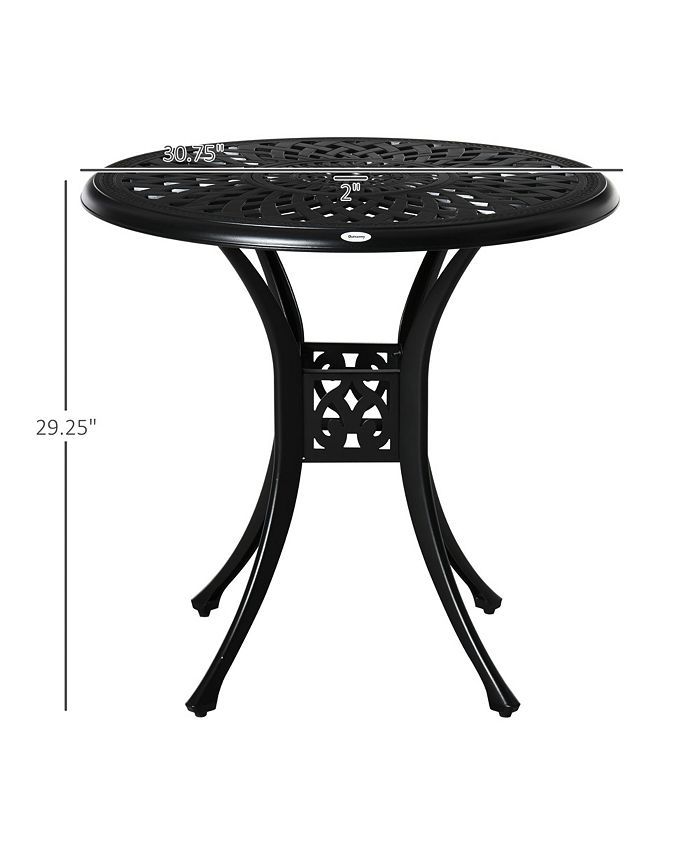 Outsunny 30" Round Patio Dining Table with Umbrella Hole, Antique Cast