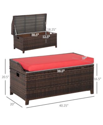 PE Rat Patio Storage Bench w/ Interior Waterproof Cloth Bag,