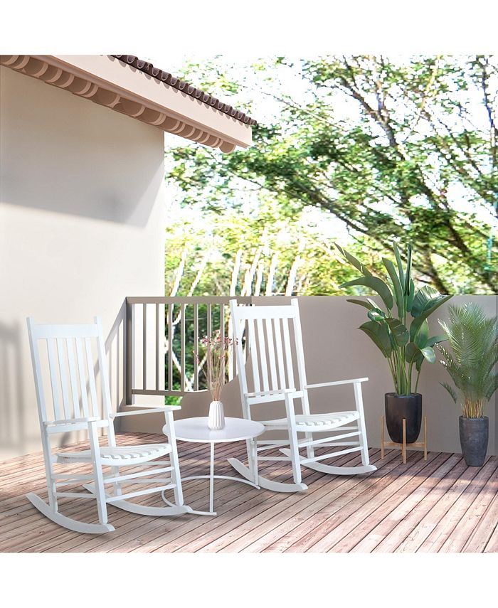 Outsunny Versatile Wooden Indoor / Outdoor High Back Slat Rocking Chair ...