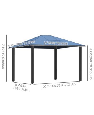 10' x 12' Outdoor Steel Frame Gazebo with Twin-Wall Polycarbonate Hardtop Roof and Removable Curtains