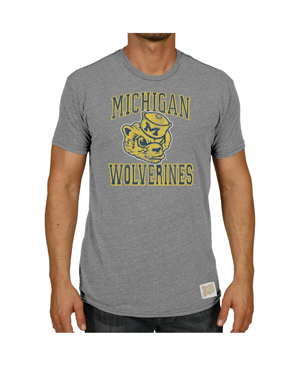 Men's Original Retro Brand Heather Gray Michigan Wolverines Vintage-Inspired Wolverbear Tri-Blend T-shirt - Heather Gray