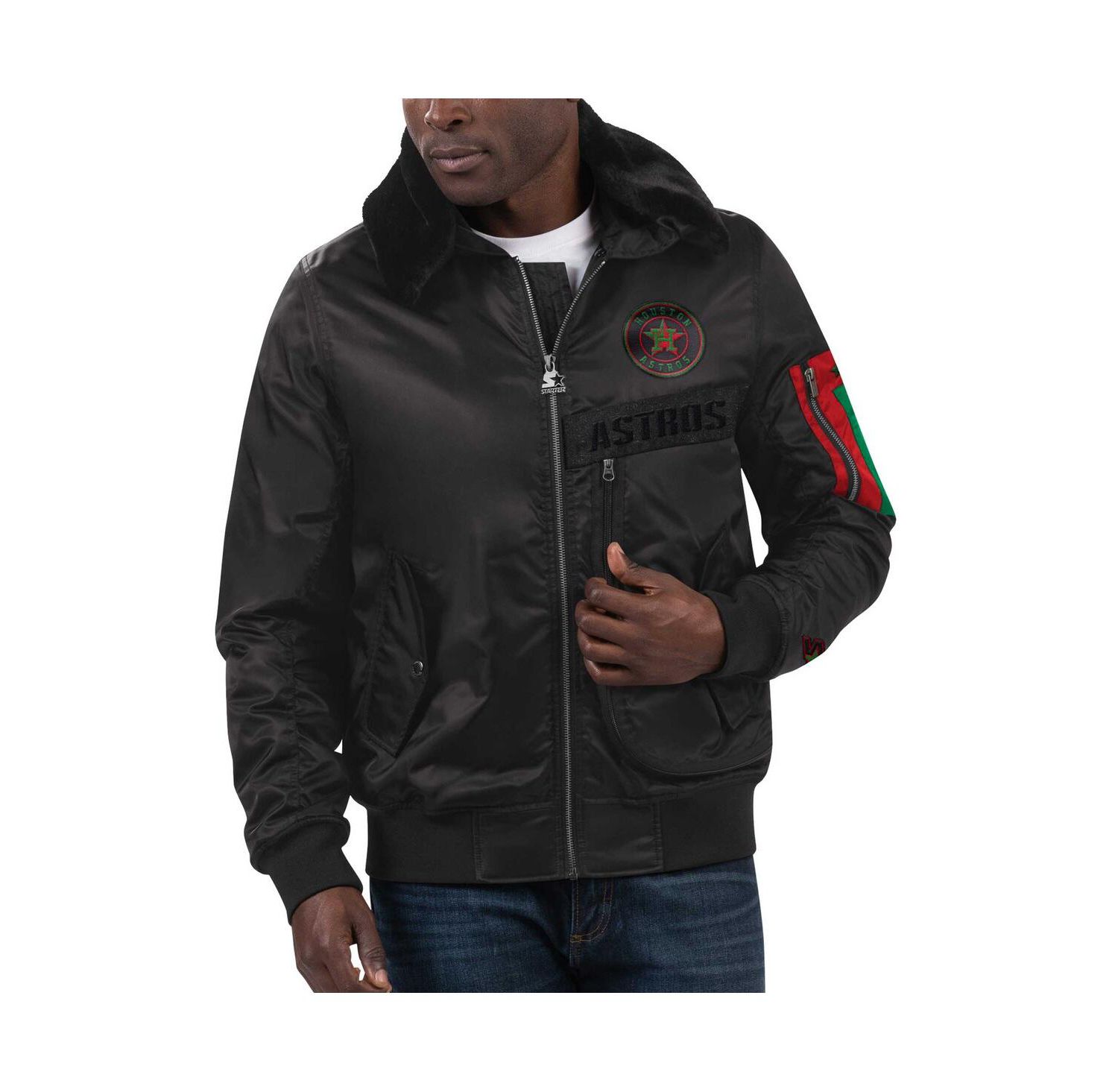 Men's x Ty Mopkins Black Houston Astros Black History Month Satin Full-Zip Jacket