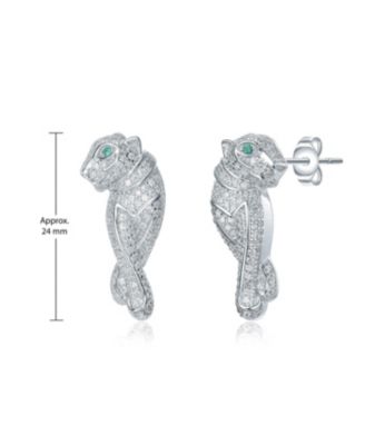 Green & Clear Cubic Zirconia Walking Panther Earrings