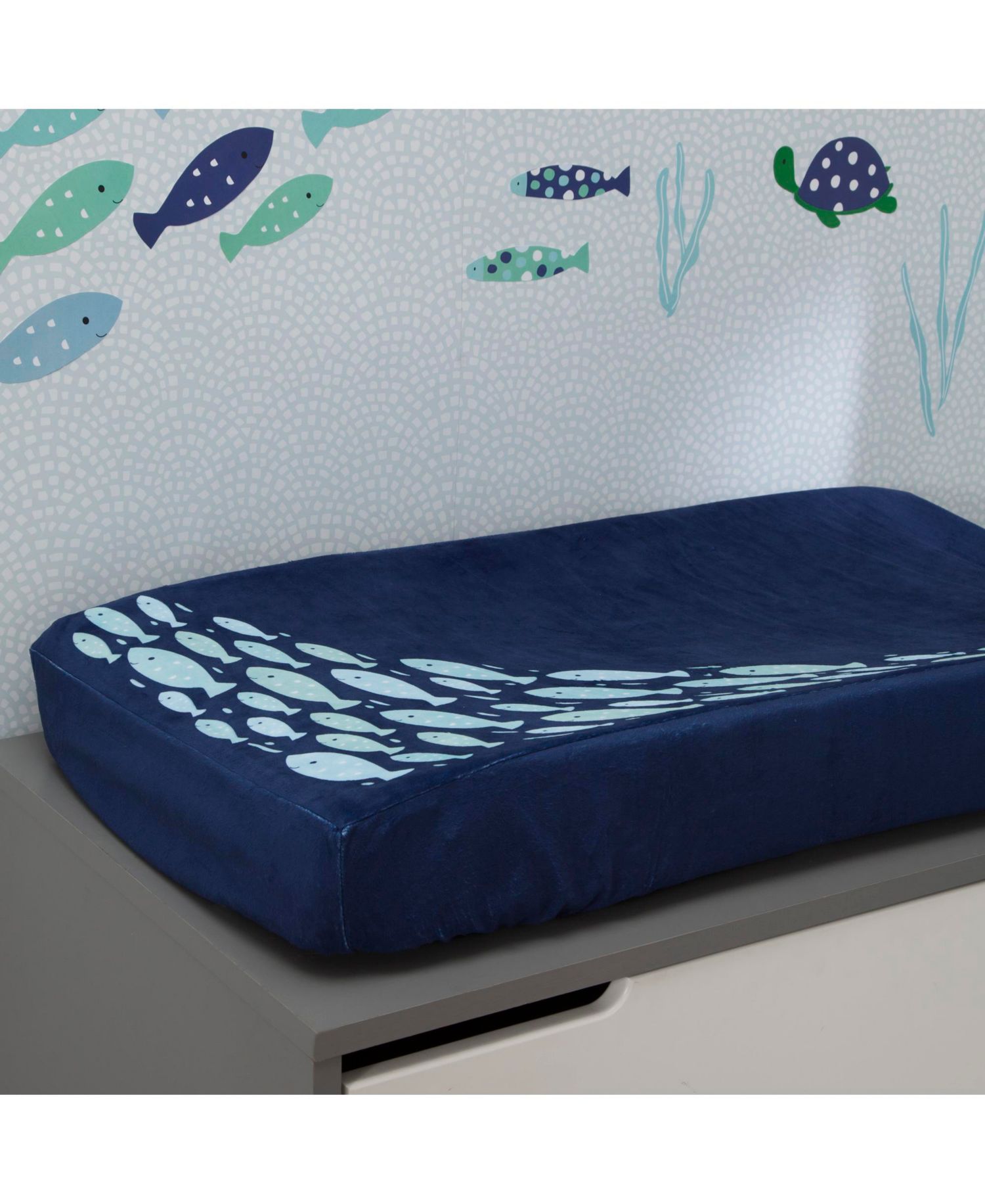 Lambs and Ivy Oceania Soft Minky Blue Fish Nautical/Ocean Theme Diaper Changing Pad Cover