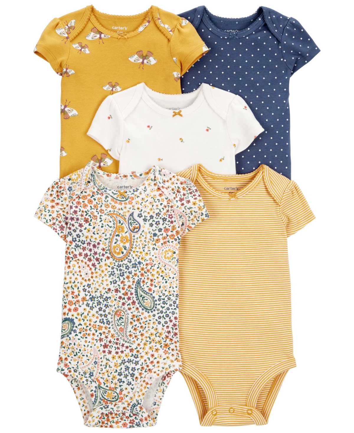 Carter's Baby Girls Short Sleeve Original Bodysuits, Pack Of 5 In Yellow