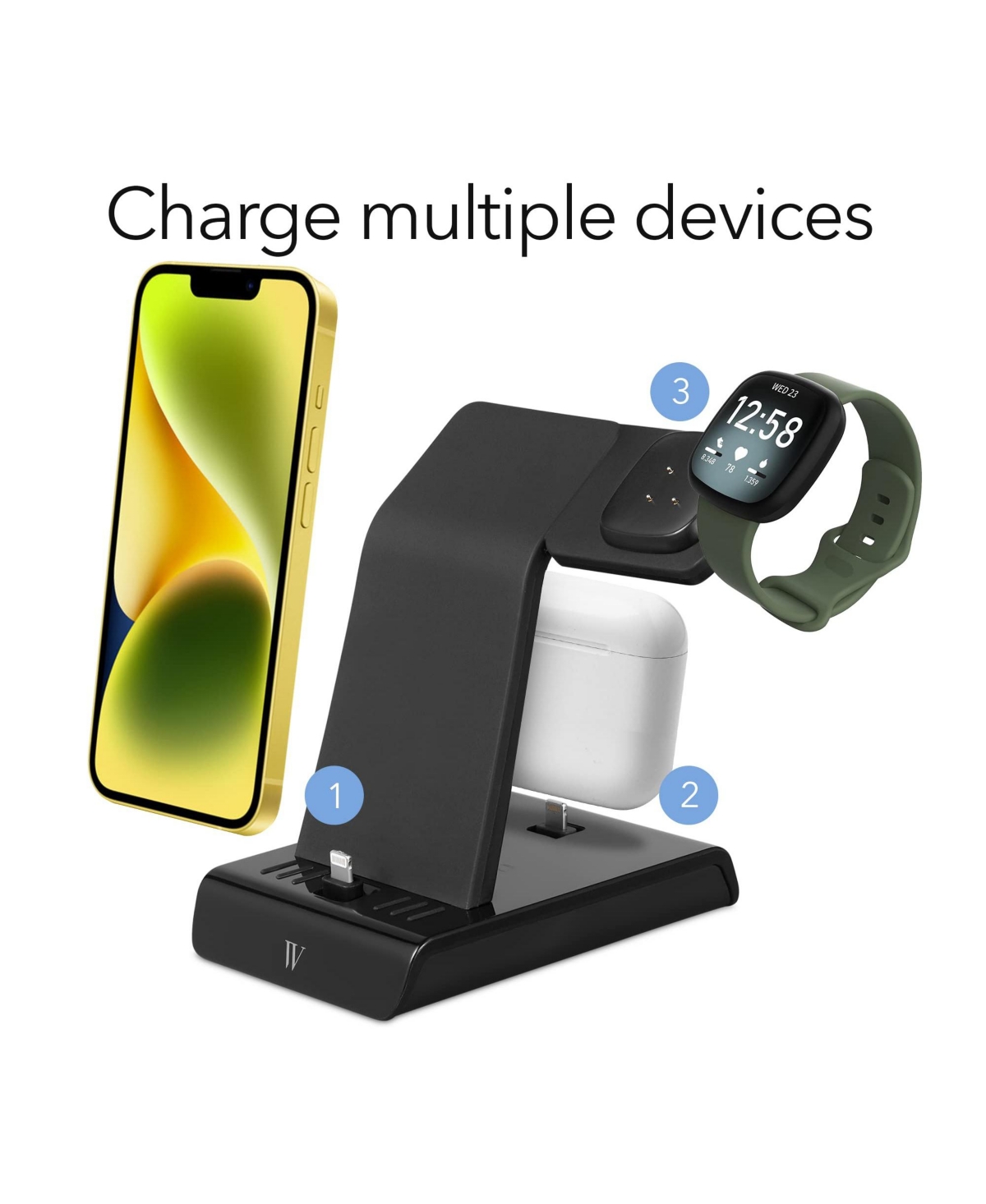 Wasserstein 3-in-1 Charging Station for iPhone, Airpods and Fitbit - Charge Multiple Apple Devices with This iPhone Charging Station Pack)