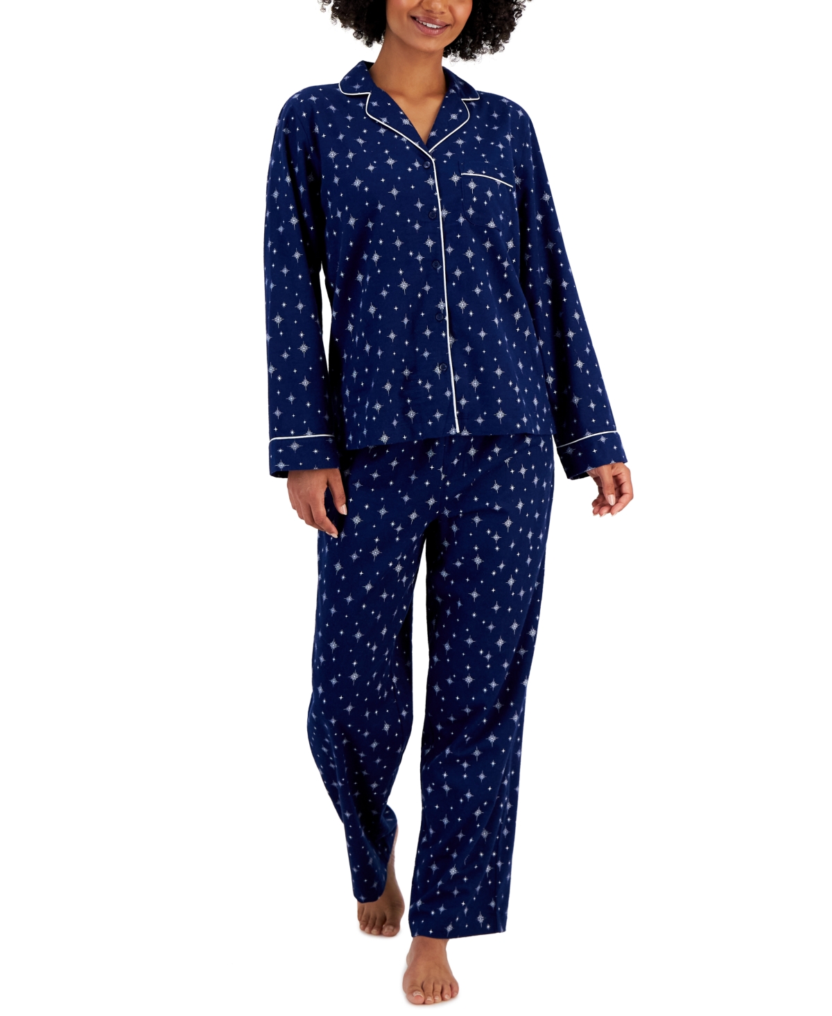 Printed Cotton Flannel Packaged Pajama Set, Created for Macy's - Twinkle Med Blue