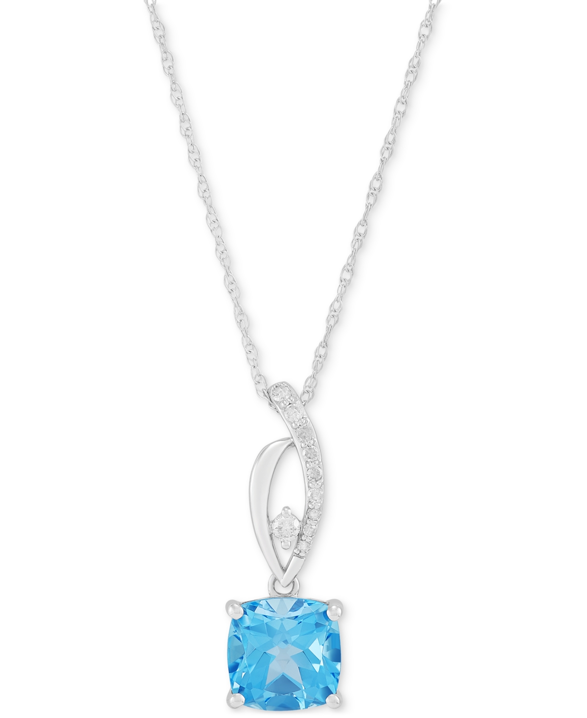 Macy's Swiss Blue Topaz (1-3/4 Ct. T.w.) & Diamond (1/20 Ct. T.w.) Swirl 18" Pendant Necklace In 14k White