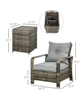 3 Piece Patio Furniture, PE Wicker Storage Table & Chairs,