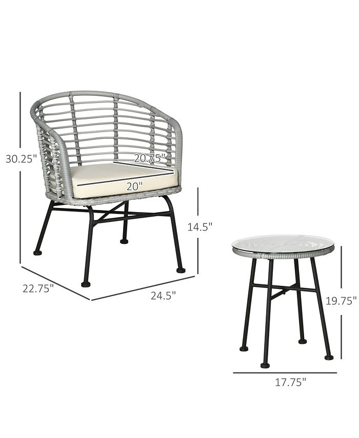 Outsunny 3Piece Patio Bistro Set, Outdoor Wicker Conversation Set with