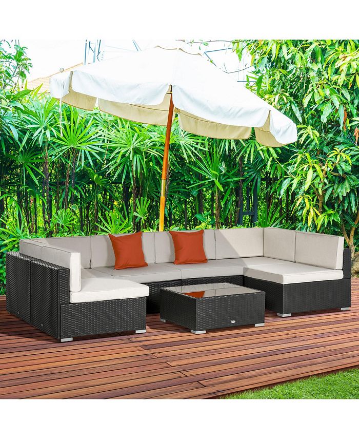 Outsunny 7 Piece Outdoor Patio Conversation Wicker Sofa Set with 6