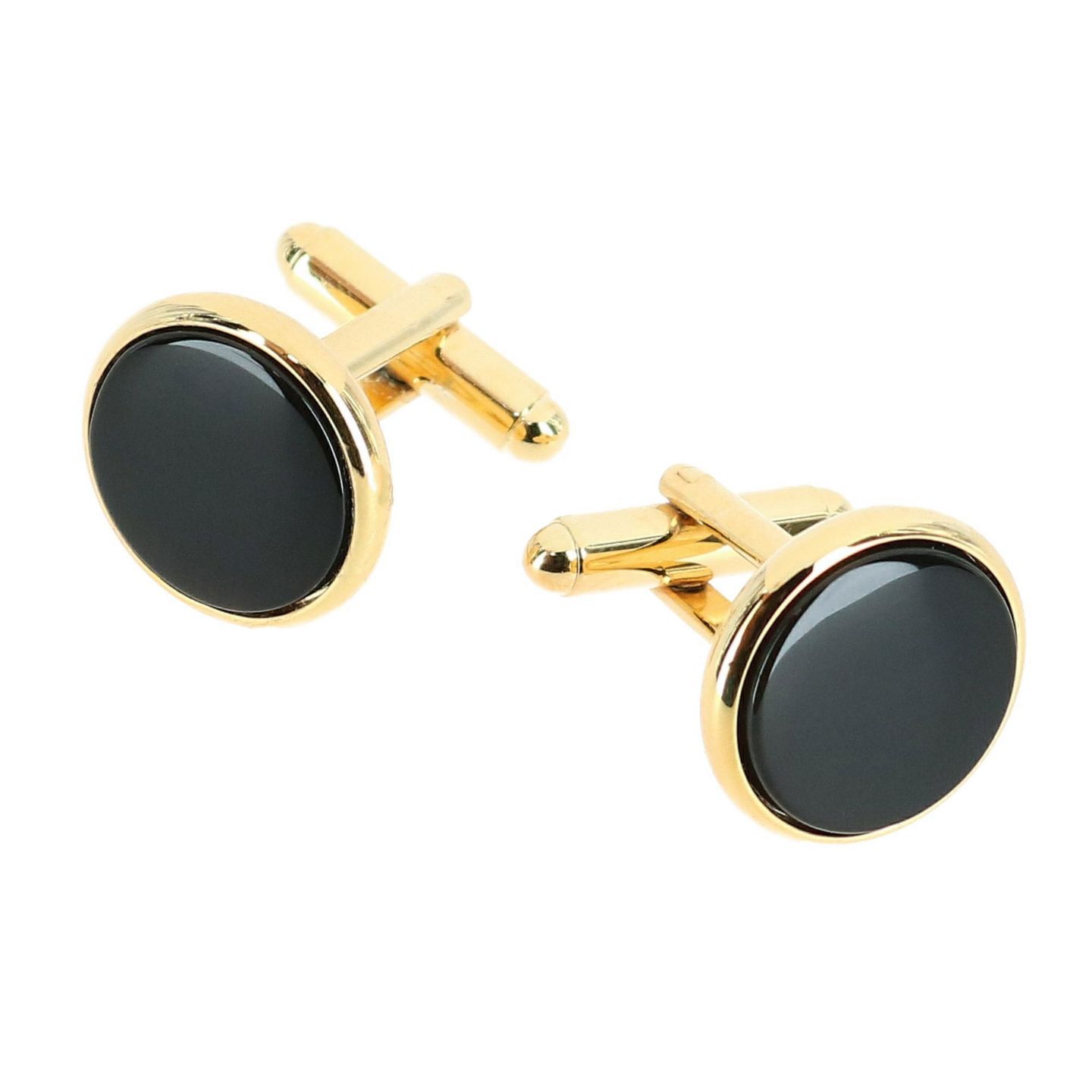 Мужские запонки TRAFALGAR Sutton Round Genuine Onyx Cufflinks, цвет: 24 Золотой / Чёрный — фото 1