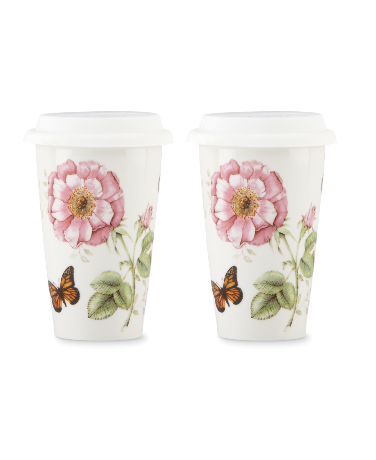 Lenox Butterfly Meadow Thermal Travel Mugs, Set Of 2 In Multi And White