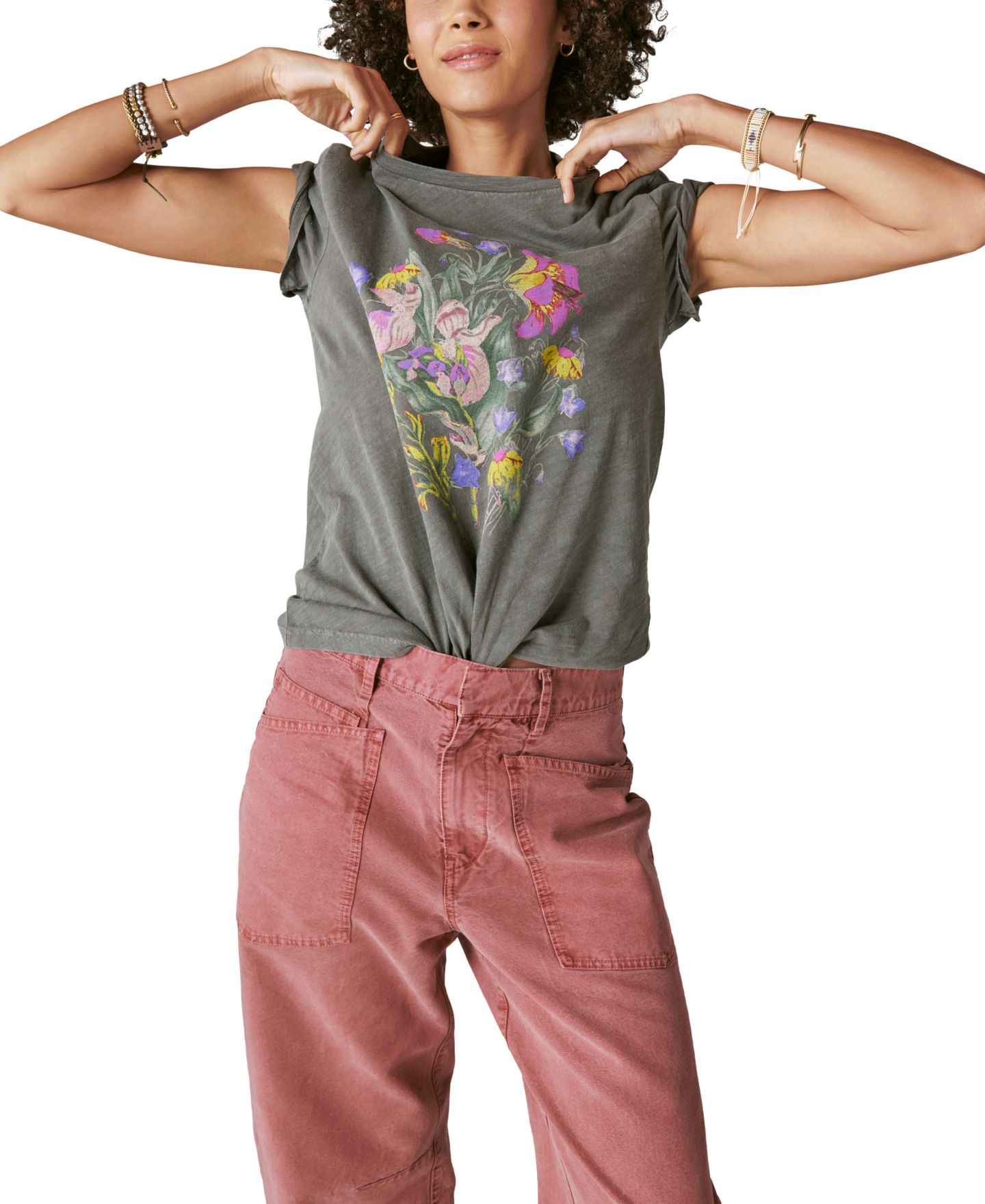 Женская футболка Lucky Brand Faded Neon Floral Classic, цвет: Сливовый — фото 1