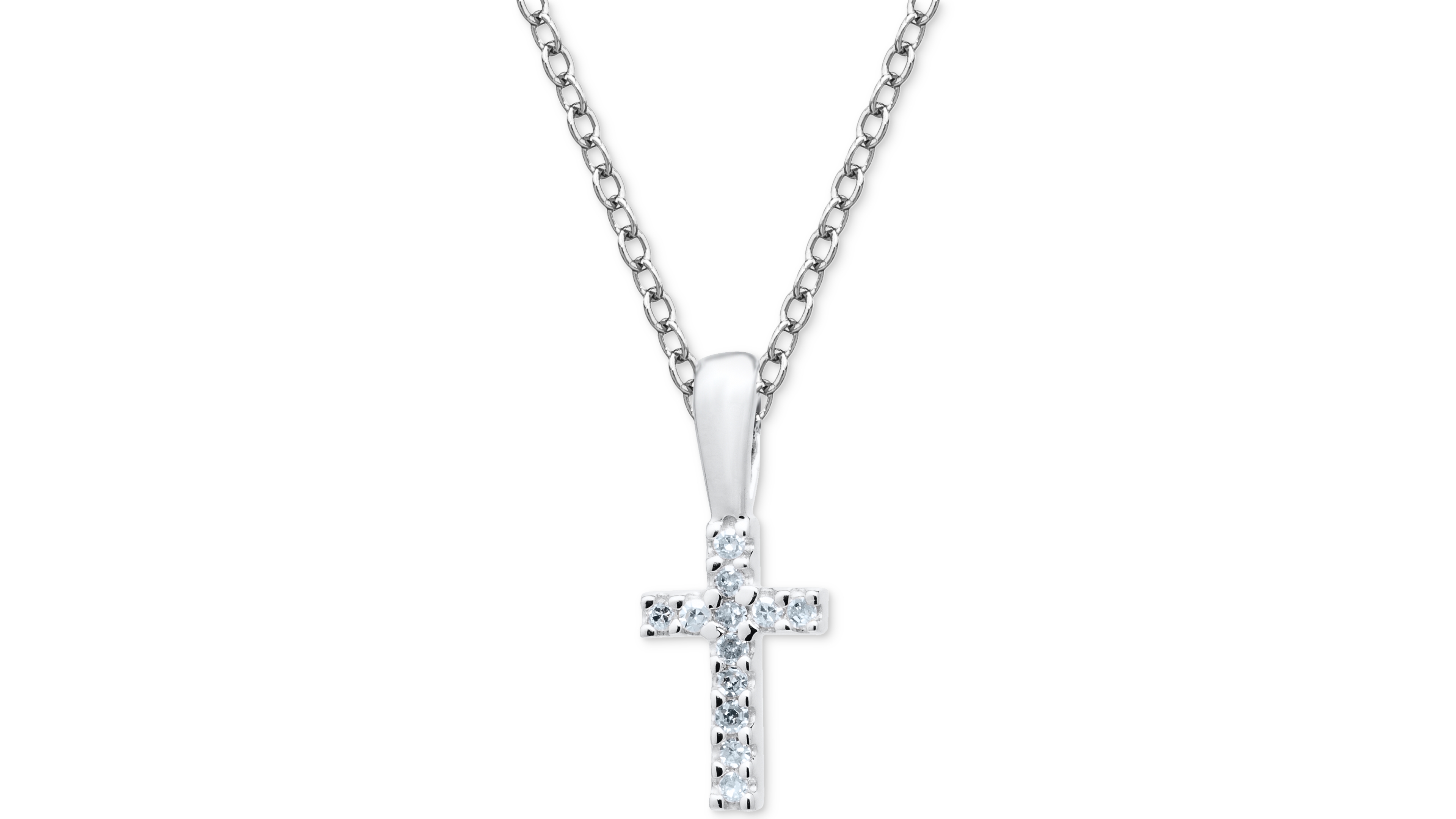Children's Diamond Cross 15" Pendant Necklace (1/20 ct. t.w.) in Sterling Silver
