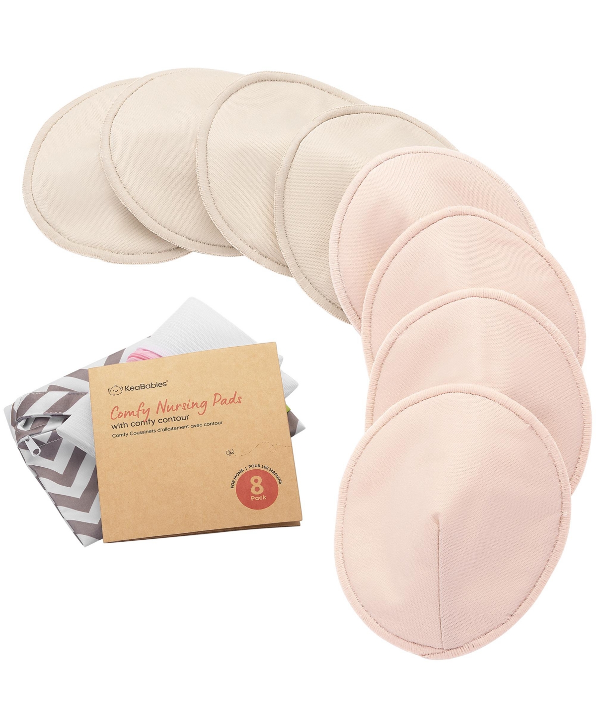 KeaBabies Maternity 8pk Organic Nursing Pads, Washable Breast Pads + Wash Bag, Reusable Nipple Pads
