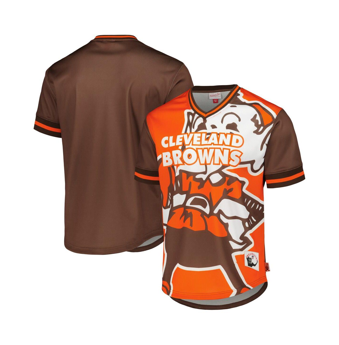 Мужская футболка Mitchell & Ness Orange Cleveland Browns Jumbotron 3.0 Mesh V-Neck — фото 1