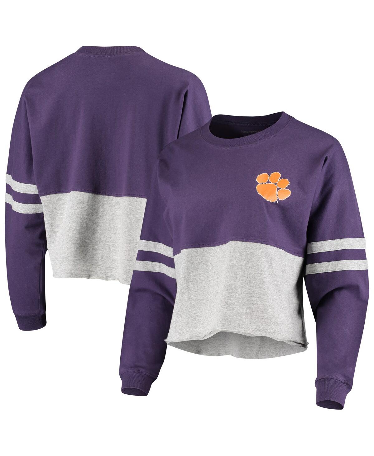 Shop Boxercraft Women's Purple, Gray Clemson Tigers Cropped Retro Jersey Long Sleeve T-shirt In Purple,gray