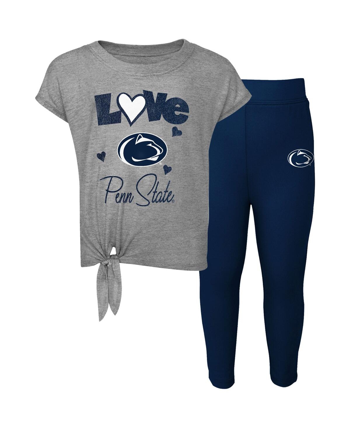 Outerstuff Babies' Toddler Boys Heathered Gray, Navy Penn State Nittany Lions Forever Love Team T-shirt And Leggings Se In Heathered Gray,navy